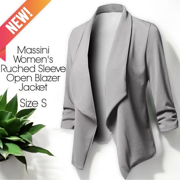Massini Jackets & Blazers - NWT Massini Women's Ruched Sleeve Open Blazer Jacket